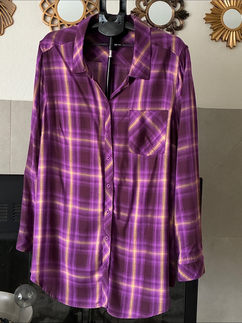 Purple Plaid Button-Up Women's Top with front pocket- Torrid